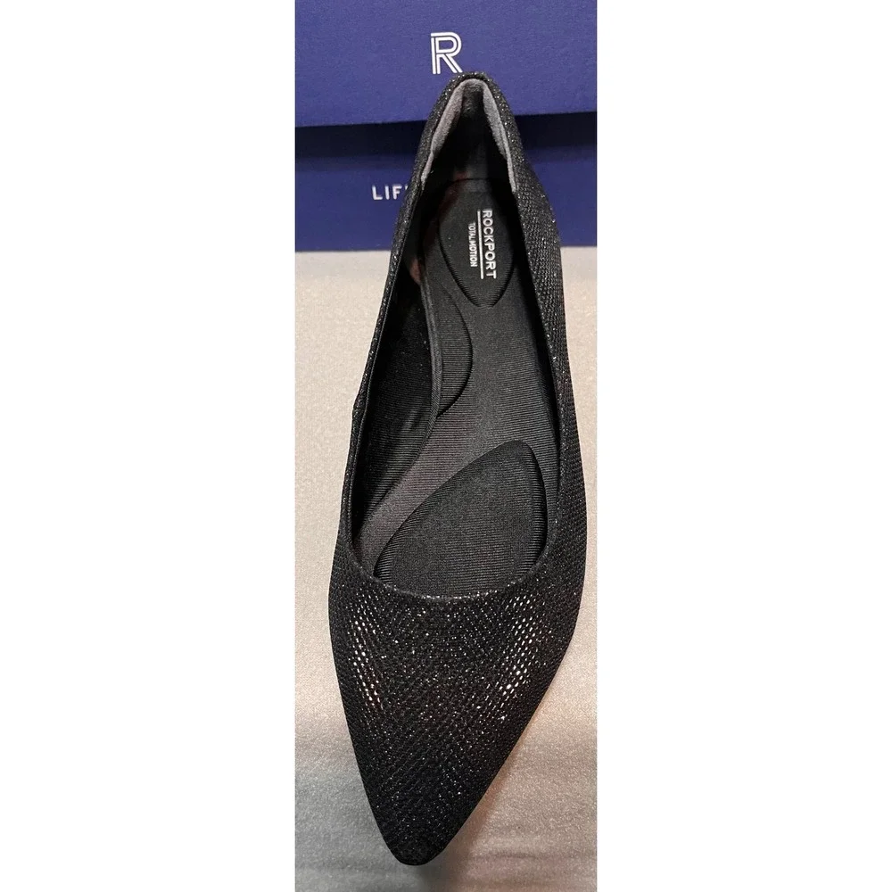 Rockport Total Motion Adelyn Ballet Flats Black Sparkle Shimmer Pointed Toe Sz 8